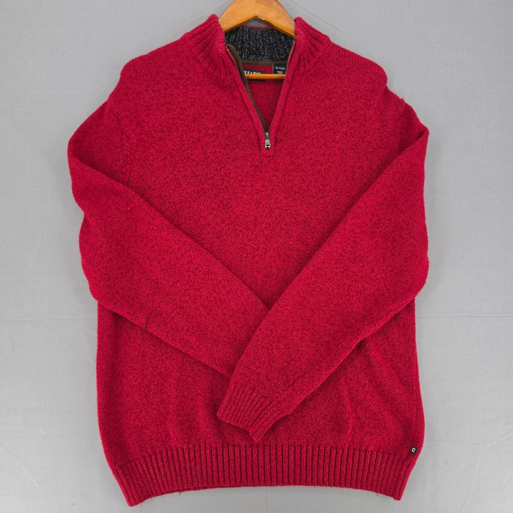 Chaps Mens XL Red Marl Quarter Zip Mock Neck Cotton Blend Pullover Sweater.A2